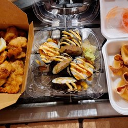 Kaiyo Sushi - Chicken Karaage bowl, Shrimp tempura roll, Cream cheese wonton