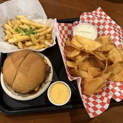 Doug's Burgers - Classic Burger  Queso Fries Pickle Dip & Potato Chips