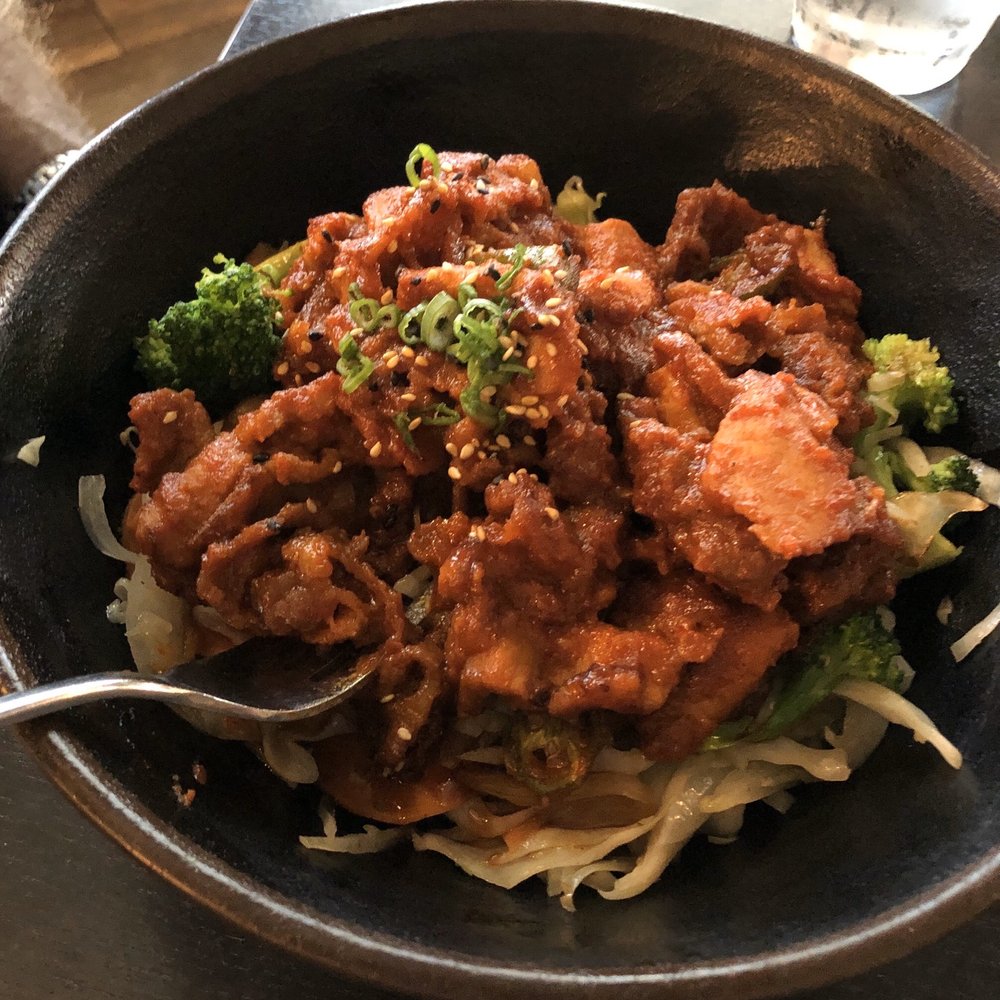 Tadashi - large bowl of spicy pork bulgogi--very tasty and not too spicy! - Sushi Bars Near Me - Bee Cave, Texas Tadashi - large bowl of spicy pork bulgogi--very tasty and not too spicy! - Sushi Bars Near Me - Bee Cave, Texas