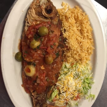 Primo's De Tico's - Pescado a la Verecrusana, a two pound red snapper fried with specialty sauce, rice and salad; delicious!!!!!!! - Mexican Near Me - Carthage, New York Primo's De Tico's - Pescado a la Verecrusana, a two pound red snapper fried with specialty sauce, rice and salad; delicious!!!!!!! - Mexican Near Me - Carthage, New York