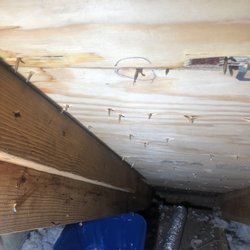 Koch Brothers Roofing - New leak after repair. The circled nail is where the drip is coming from.
