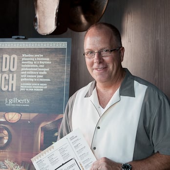 J Gilbert's - Tripp Anway, the general manager of J.Gilbert's, welcomes guests. - Seafood Near Me - Des Pers, Missouri J Gilbert's - Tripp Anway, the general manager of J.Gilbert's, welcomes guests. - Seafood Near Me - Des Pers, Missouri