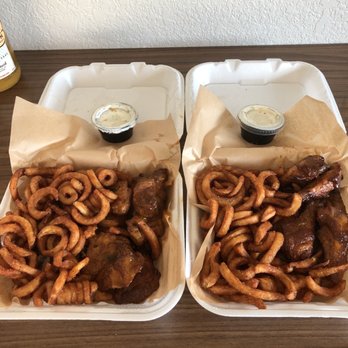 It’s Just Wings - 16 piece smoked wings with Mango Habanero Sauce - Slap Yo Momma Good wings and seasoned curly fries !!! - Chicken Wings Near Me - San Marcos, Texas
