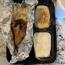 Gyro with rice and hummus