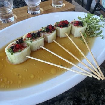 Oku - Shiso Salmon Lollipops - Sushi Bars Near Me - Santa Barbara, California Oku - Shiso Salmon Lollipops - Sushi Bars Near Me - Santa Barbara, California
