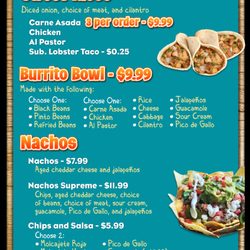 Beach Tacos & Nachos - 2019 Menu (Lobster tacos avail. during summer only)