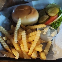 Boar's Nest - Hamburger with the works with kribkle fries.