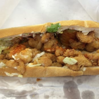 Calliope's - Small shrimp Po boy with hot sauce..lunch special - Cajun/Creole Near Me - Houston, Texas