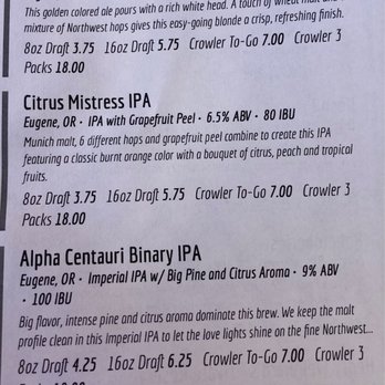Hop Valley Brewing Company - Small portion of their beer menu - Breweries Near Me - Eugene, Oregon Hop Valley Brewing Company - Small portion of their beer menu - Breweries Near Me - Eugene, Oregon