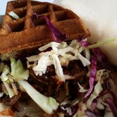 Photo of CreativEats - Hawthorne, CA, United States. Pulled pork waffle sandwich