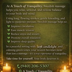 A Touch of Tranquility - This post goes a little more in detail regarding swedish massage.