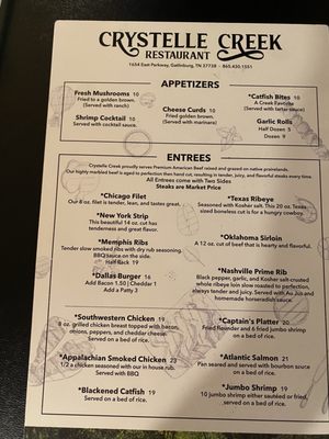Menu photo 2 Crystelle Creek Gatlinburg, TN Menu photo 2 Crystelle Creek Gatlinburg, TN