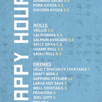 Saiko Sushi - Happy hour menu - Feb 2022 - Sushi Bars Near Me - Coronado, California Saiko Sushi - Happy hour menu - Feb 2022 - Sushi Bars Near Me - Coronado, California