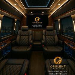 Opulent Transport - Our custom 2025 Mercedes Sprinter, designed for those who expect nothing less than perfection diamond-stitched leather captain chairs.