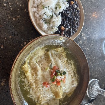 Loco Chon Bar & Grill Mexican Restaurant - Cheese and Onion Enchiladas and rice and black beans - Mexican Near Me - Newcastle, Washington