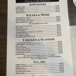 Mil's Bar & Grill - Saturday steakhouse menu