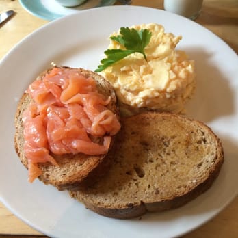 The Blue Bear - Scrambled eggs with salmon on granary toast - Cafes Near Me - Edinburgh, MLN The Blue Bear - Scrambled eggs with salmon on granary toast - Cafes Near Me - Edinburgh, MLN