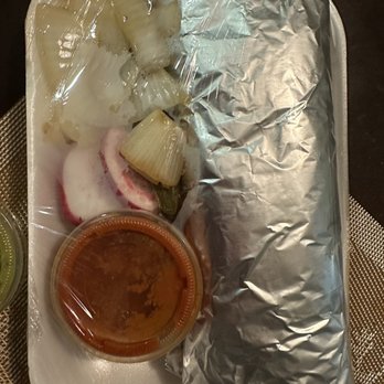 El Chato Tacos Y Mariscos - Burrito with grilled onions, radish and red salsa - Tacos Near Me El Chato Tacos Y Mariscos - Burrito with grilled onions, radish and red salsa - Tacos Near Me