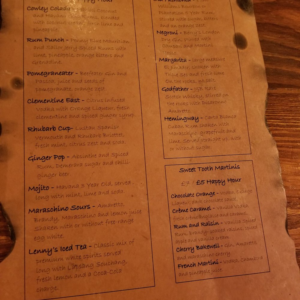 Lenny's Bar - Menu - Cocktail Bars Near Me - Oxford, OXF
