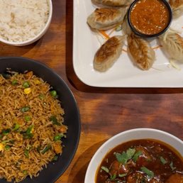 Pan-fried Momos, Veg Manchurian and Veg Fried Rice