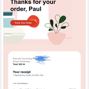 Simply Vietnamese - Proof of my DoorDash receipt. - Vietnamese Near Me - Tenafly, New Jersey