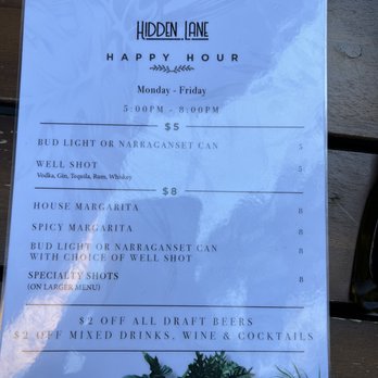 Hidden Lane Bar - Happy Hour Menu - Bars Near Me - New York, New York