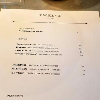 Twelve - Menu - New American Near Me - Portland, Maine