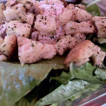 Croutons - Albacore tuna salad (sorry for the red tint- it's from the umbrella I was sitting under) - Sandwiches Near Me - Carlsbad, California Croutons - Albacore tuna salad (sorry for the red tint- it's from the umbrella I was sitting under) - Sandwiches Near Me - Carlsbad, California