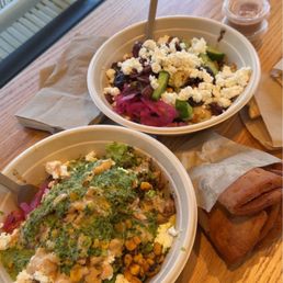 Sisters bowl on left, mine on right with dressing on the side