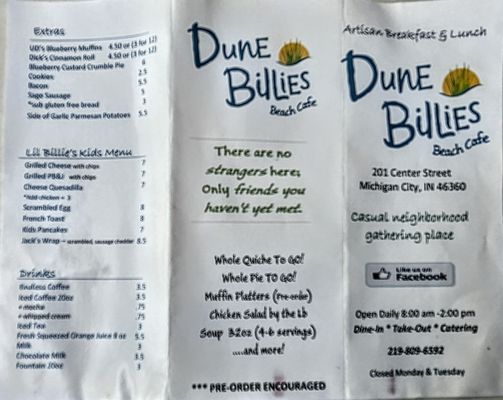 Menu photo 3 Dune Billies Beach Cafe Michigan City, IN Menu photo 3 Dune Billies Beach Cafe Michigan City, IN