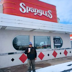 Spangles No 26 - In front of Spangles after a satisfying meal. Good eats