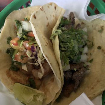 Green Ghost Tacos - Shrimp Taco on flour tortilla. Steak Taco on corn tortilla. - Mexican Near Me - Ridgeland, Mississippi