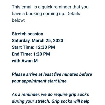 StretchLab - This is the confirmation email verify that my appointment was at 12:30 - Fitness & Instruction Near Me - Anaheim, California