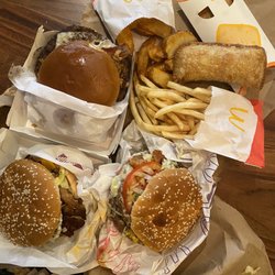 McDonald's - Grilled Chicken Sandwich, Habanero Burger, BBQ Bacon Burger, Potato Wedges, Fries, and Cheese Pies.