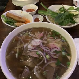 XL combination, medium veggie noodle soup, and shrimp egg rolls XL combination, medium veggie noodle soup, and shrimp egg rolls