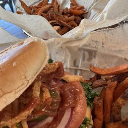 Chicken Burger with Sweet Potato Fries. Chicken Burger with Sweet Potato Fries.