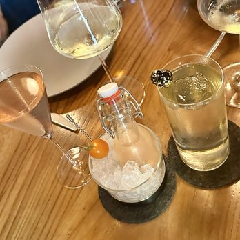 Niku Steakhouse - Tomato martini (left + middle) and Hibiki highball with pear and gold flakes - Japanese Near Me - San Francisco, California Niku Steakhouse - Tomato martini (left + middle) and Hibiki highball with pear and gold flakes - Japanese Near Me - San Francisco, California