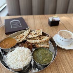 India’s Oven - Saag Paneer Chicken Tikka Masala Garlic Naan Onion Bhaji Chai Tea
