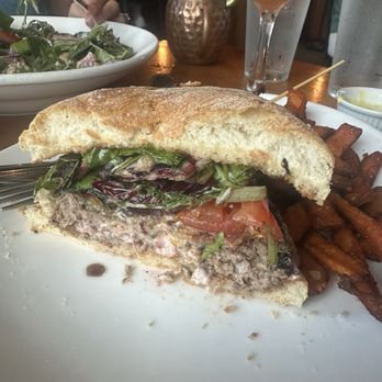 Front Street Grill - Bacon Jalapeno Burger (cut in half view) - New American Near Me - Coupeville, Washington Front Street Grill - Bacon Jalapeno Burger (cut in half view) - New American Near Me - Coupeville, Washington