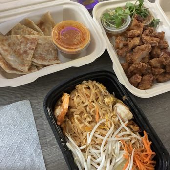 Long Beach Thai Restaurant - Roti with peanut sauce, Crispy Pork Belly, and Pad Thai - Thai Near Me - Long Beach, California