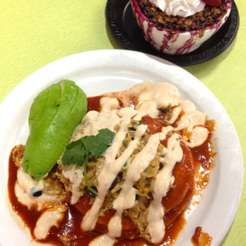 Roots - Pacheco Pass (stacked enchiladas) & Blueberry Mango Cobbler - Vegetarian Near Me - La Jolla, California Roots - Pacheco Pass (stacked enchiladas) & Blueberry Mango Cobbler - Vegetarian Near Me - La Jolla, California
