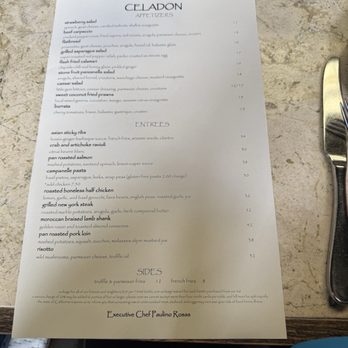 Celadon - Menu 7/2025 - Seafood Near Me - Napa, California