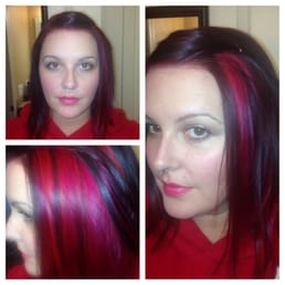Red/violet base with hot pink and orange peekaboo Red/violet base with hot pink and orange peekaboo