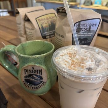 Pisgah Coffee Roasters - Iced Coconut latte and some merch - Coffee Roasteries Near Me - Pisgah Forest, North Carolina Pisgah Coffee Roasters - Iced Coconut latte and some merch - Coffee Roasteries Near Me - Pisgah Forest, North Carolina