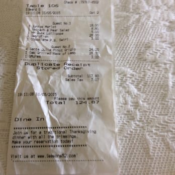 Seasons 52 - The bill not bad for a great meal. - New American Near Me - Fort Lauderdale, Florida Seasons 52 - The bill not bad for a great meal. - New American Near Me - Fort Lauderdale, Florida