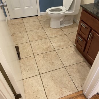 Lava Steemer - Half bath: Soiled grout/tile, before Lava Steemer's help... - Carpet Cleaning Near Me - San Mateo, California Lava Steemer - Half bath: Soiled grout/tile, before Lava Steemer's help... - Carpet Cleaning Near Me - San Mateo, California