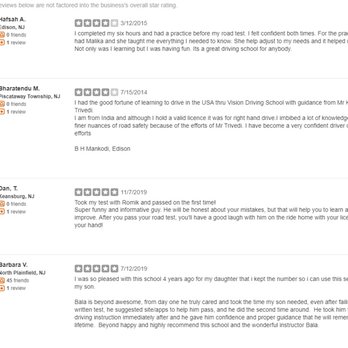 Vision Driving School - See what our students say on Yelp 5 start, but as per Yelp policy not recomended reviews - Driving Schools Near Me - Piscataway, New Jersey Vision Driving School - See what our students say on Yelp 5 start, but as per Yelp policy not recomended reviews - Driving Schools Near Me - Piscataway, New Jersey