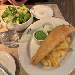 Fish and chips and salad Fish and chips and salad
