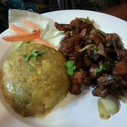 Sabor Latino - Mofongo with fried pork and onions. Best dish so far!