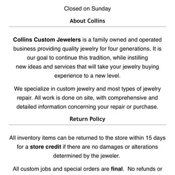 Collins Custom Jewelers - About the Collins family. - Jewelry Near Me - Acworth, Georgia Collins Custom Jewelers - About the Collins family. - Jewelry Near Me - Acworth, Georgia